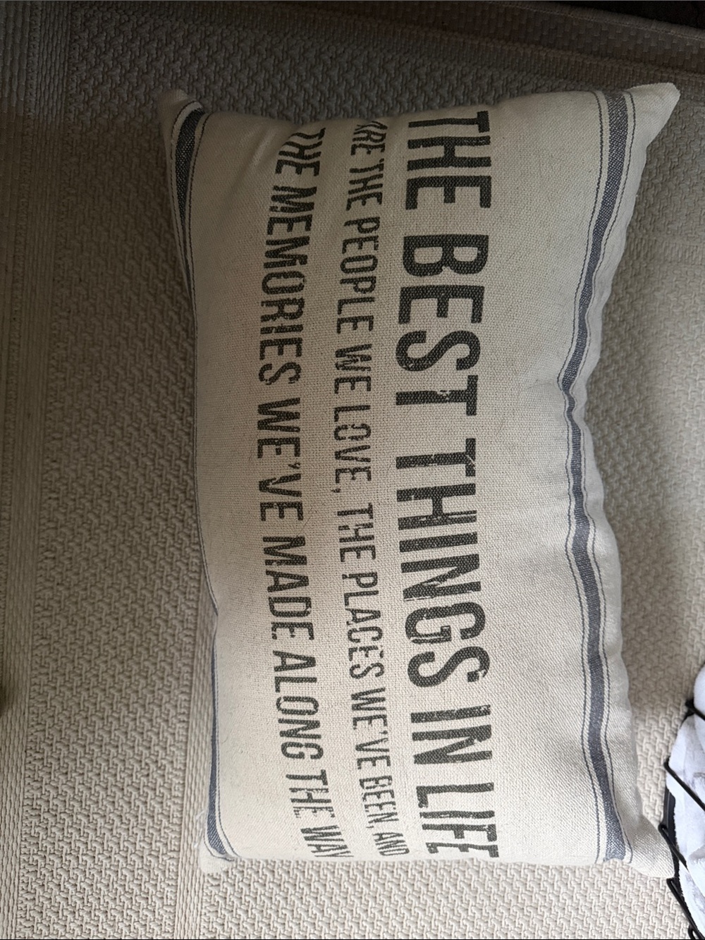 Neutral Cream and Gray Text Lumbar Throw Pillow - Brand - Picture 1 of 3